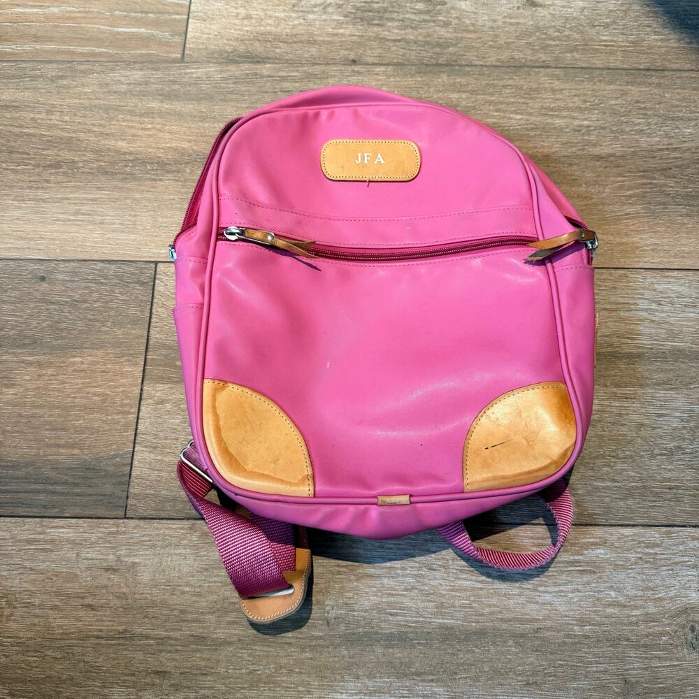 Jon Hart Pink Coated Canvas Genuine Leather Backpack Monogram Initials